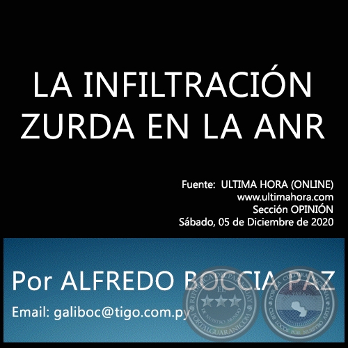 LA INFILTRACIN ZURDA EN LA ANR - Por ALFREDO BOCCIA PAZ - Sbado, 05 de Diciembre de 2020